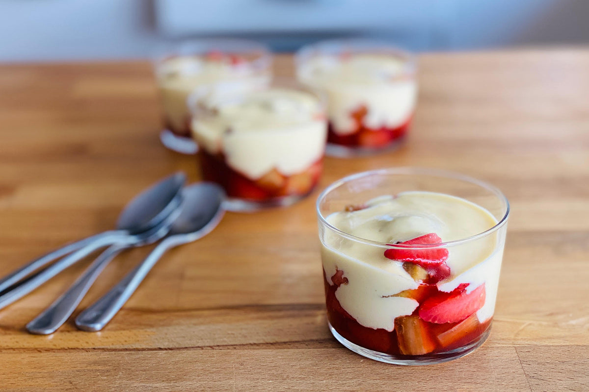 Strawberry and Rhubarb Custard Pots